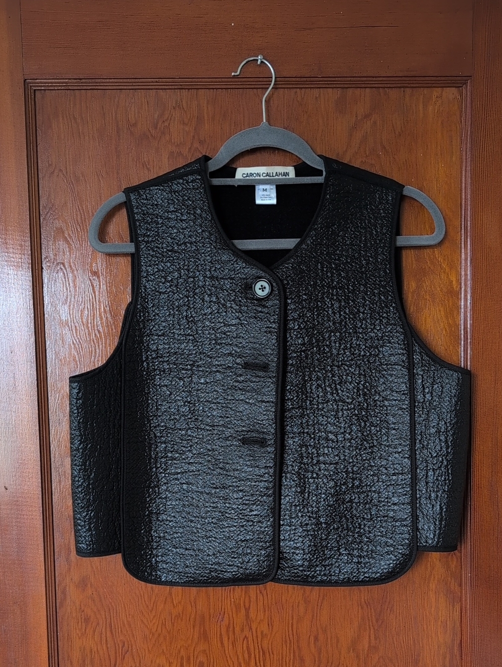 Caron Callahan Billie Vest in Black Patent Wool